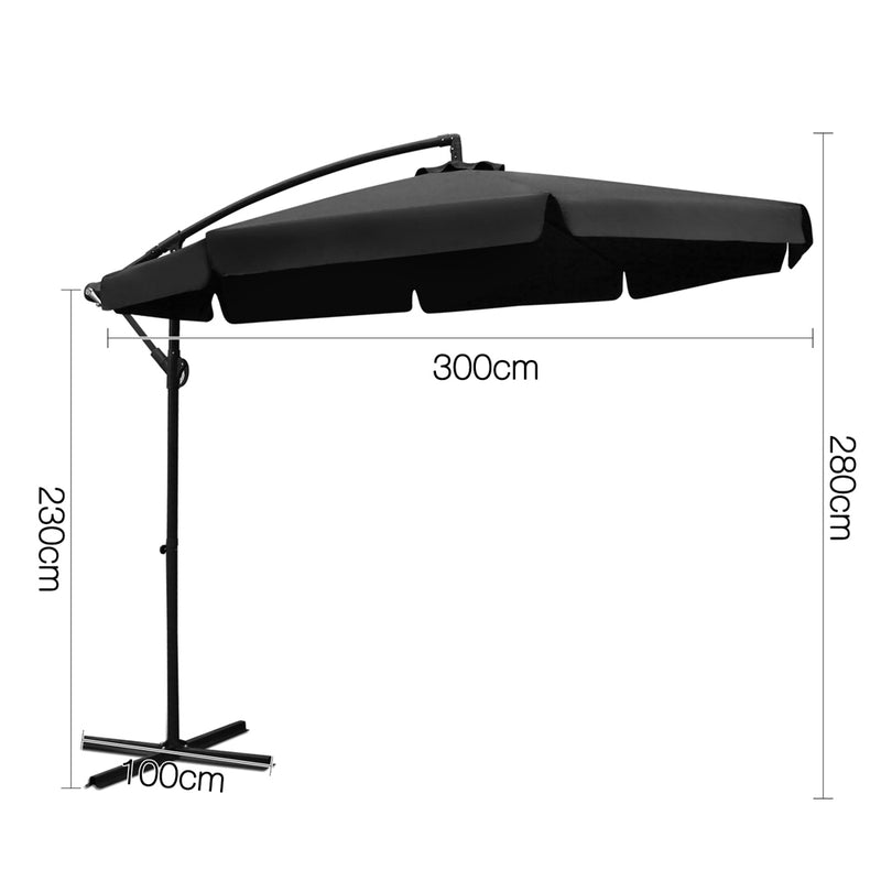 Instahut 3M Outdoor Umbrella - Black - Sale Now
