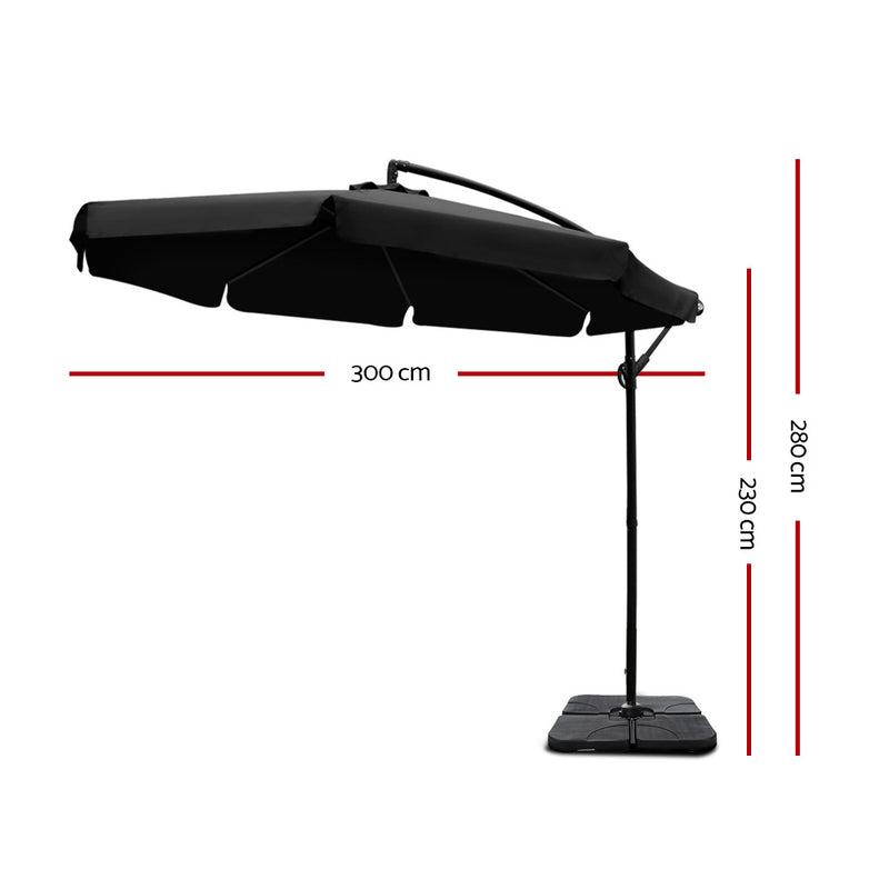 Instahut 3M Umbrella with 50x50cm Base Outdoor Umbrellas Cantilever Patio Sun Beach UV Black - Sale Now