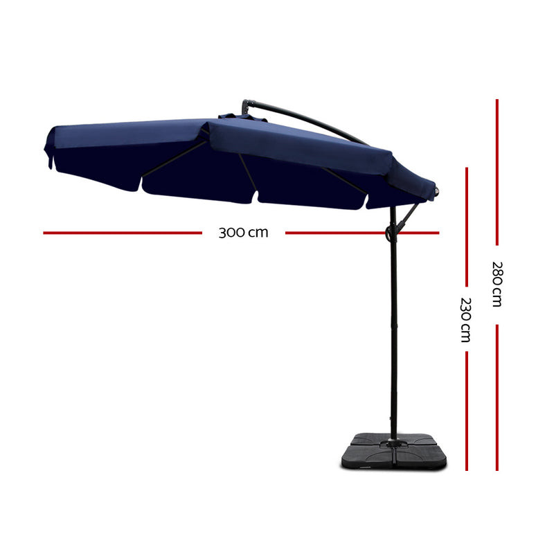 Instahut 3M Umbrella with 50x50cm Base Outdoor Umbrellas Cantilever Patio Sun Beach UV Navy - Sale Now