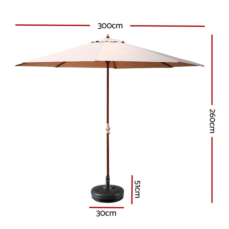 Instahut Outdoor Umbrella Pole Umbrellas 3M with Base Garden Stand Deck Beige - Sale Now