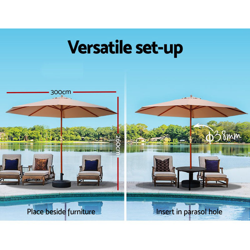 Instahut Outdoor Umbrella Pole Umbrellas 3M with Base Garden Stand Deck Beige - Sale Now