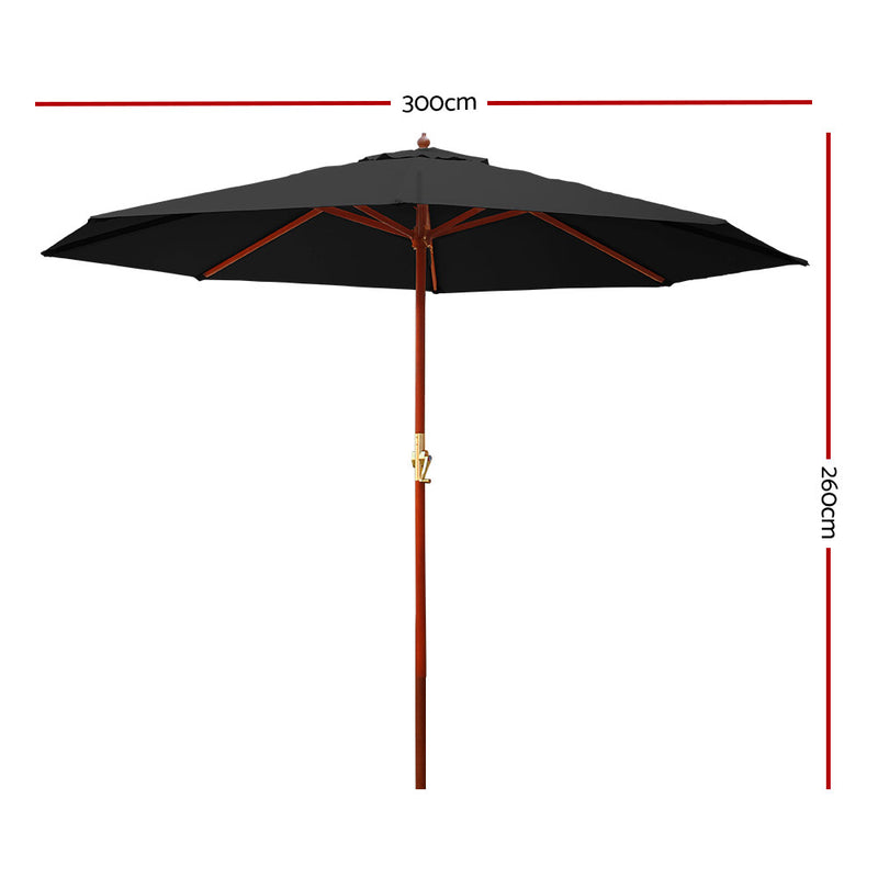 Instahut 3M Outdoor Pole Umbrella Cantilever Stand Garden Umbrellas Patio Black - Sale Now
