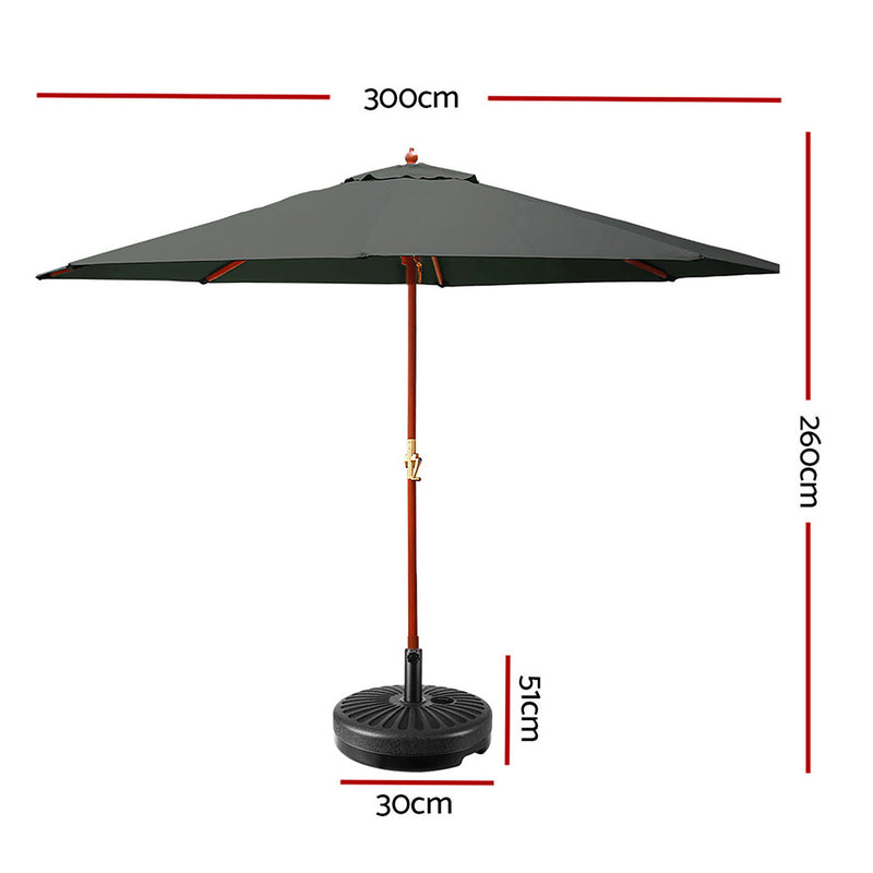 Instahut Outdoor Umbrella Pole Umbrellas 3M W/ Base Garden Stand Deck Charcoal - Sale Now