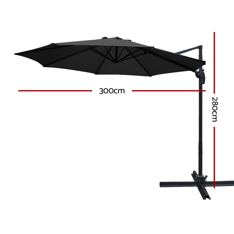 Instahut Roma Outdoor Umbrella - Black - Sale Now