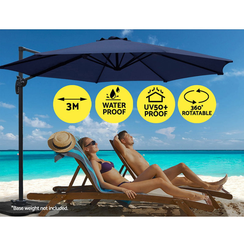 Instahut 3M Roma Outdoor Furniture Garden Umbrella 360 Degree Navy - Sale Now