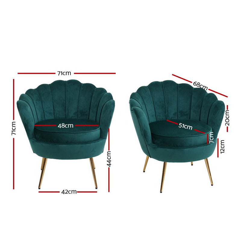 Artiss Armchair Lounge Chair Accent Armchairs Retro Lounge Accent Chair Single Sofa Velvet Shell Back Seat Green - Sale Now