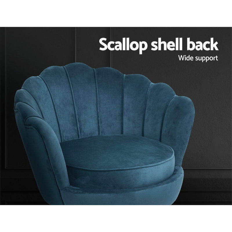 Artiss Armchair Lounge Chair Accent Retro Armchairs Lounge Shell Velvet Navy - Sale Now
