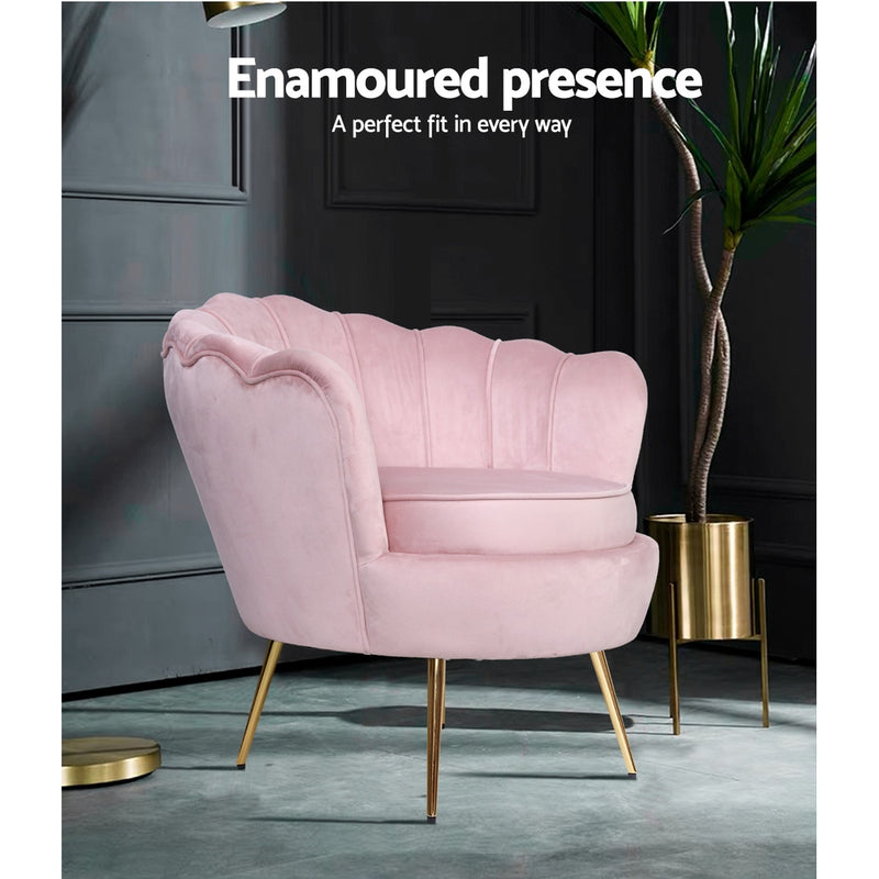 Artiss Armchair Lounge Chair Accent Armchairs Retro Single Sofa Velvet Pink - Sale Now