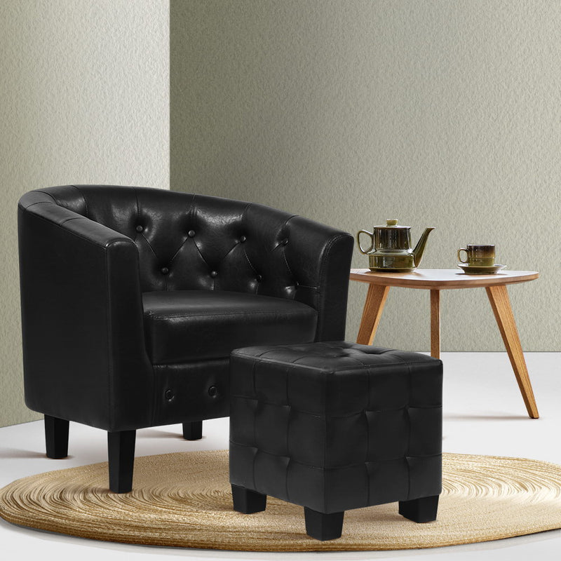 Artiss Armchair Lounge Chair Ottoman Tub Accent Chairs PU Leather Sofa Armchairs Black - Sale Now