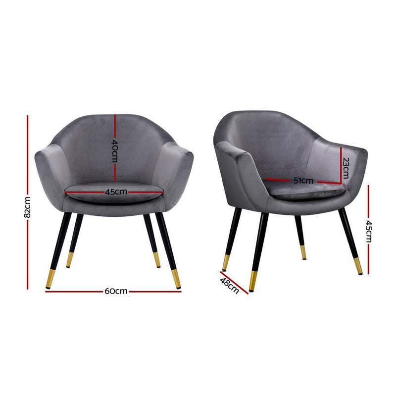Artiss Armchair Accent Chair Retro Wooden Armchairs Single Sofa Velvet Seat Grey - Sale Now