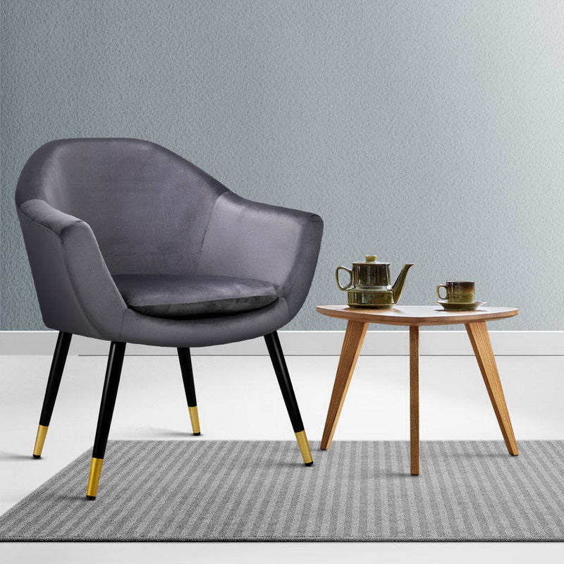 Artiss Armchair Accent Chair Retro Wooden Armchairs Single Sofa Velvet Seat Grey - Sale Now