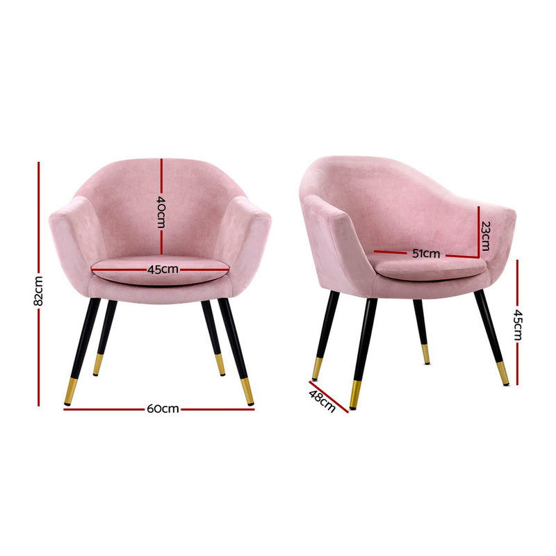 Artiss Armchair Lounge Chair Accent Armchairs Retro Single Sofa Velvet Pink Seat - Sale Now