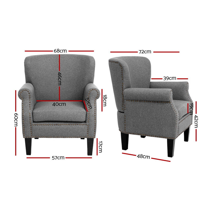 Artiss Armchair Accent Chair Retro Armchairs Lounge Accent Chair Single Sofa Linen Fabric Seat Grey - Sale Now