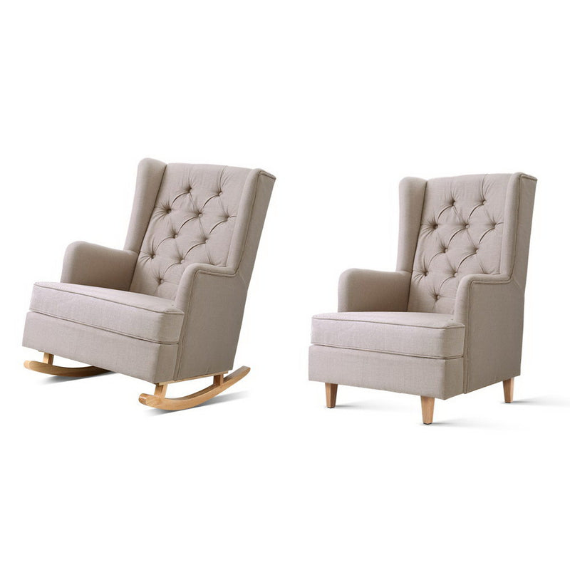 Artiss Rocking Armchair Feedining Chair Fabric Armchairs Lounge Recliner Beige - Sale Now