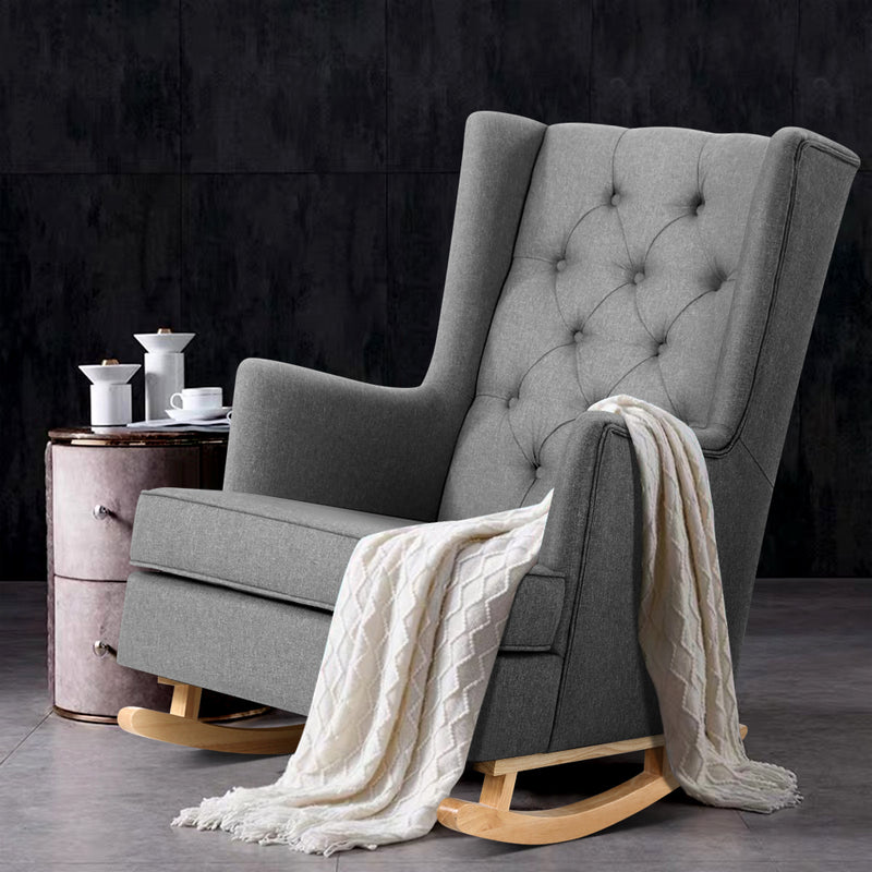 Artiss Rocking Armchair Feeding Chair Linen Fabric Armchairs Lounge Retro Grey - Sale Now