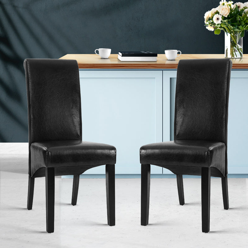 Artiss Set of 2 Dining Chairs French Provincial Kitchen Cafe PU Leather Padded High Back Pine Wood Black - Sale Now