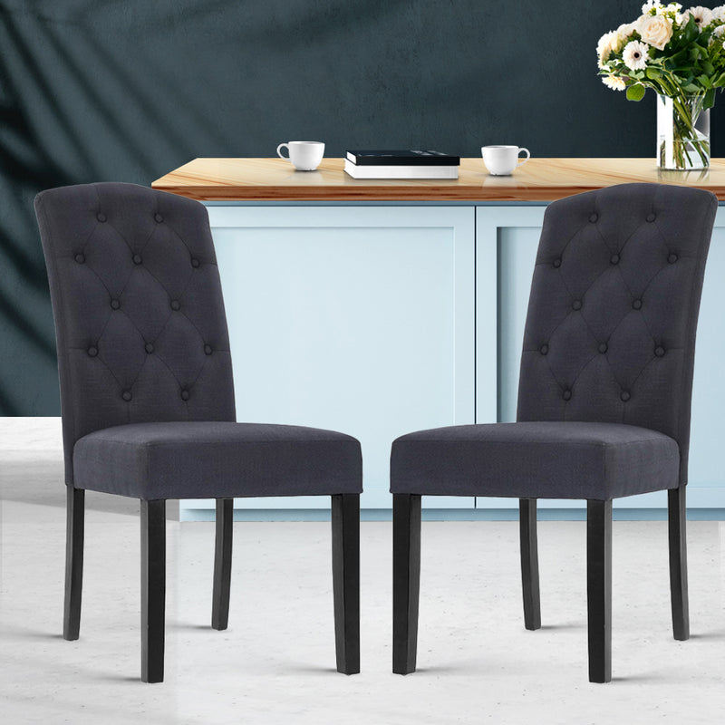 Artiss Set of 2 Dining Chairs French Provincial Kitchen Cafe Fabric Padded High Back Pine Wood Grey - Sale Now