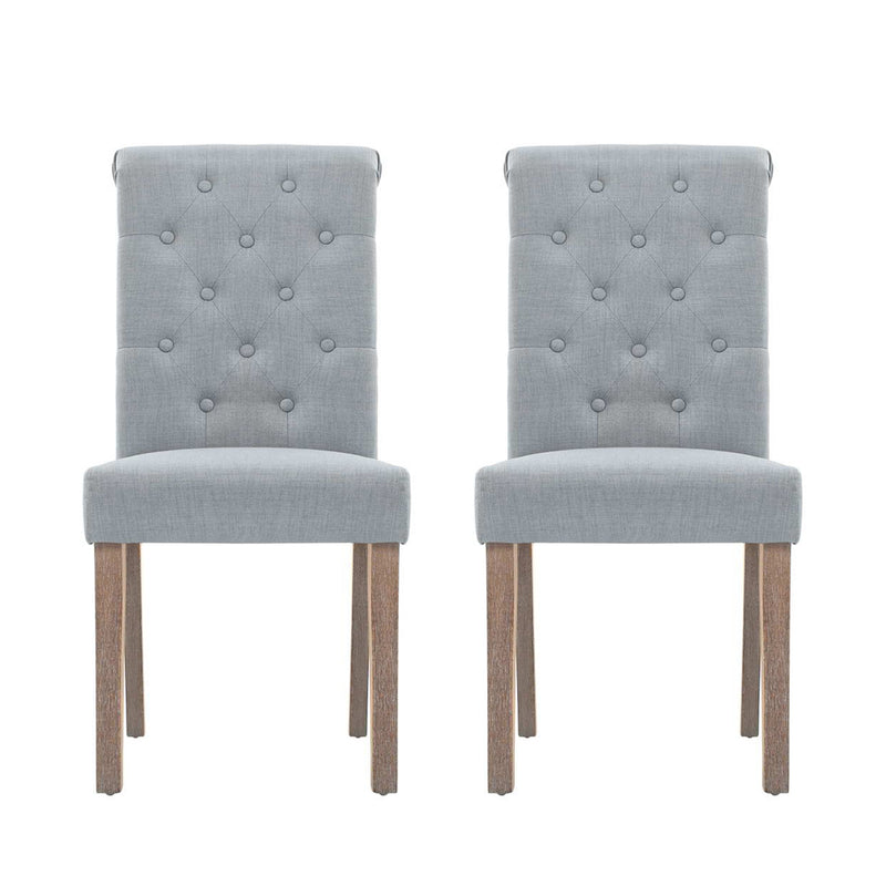 Artiss 2x Dining Chairs French Provincial Kitchen Cafe Fabric Padded High Back Pine Wood Light Grey - Sale Now