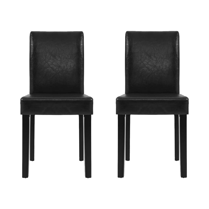 Artiss Set of 2 Dining Chairs PU Leather Padded High Back Wood Cafe Kitchen Black - Sale Now