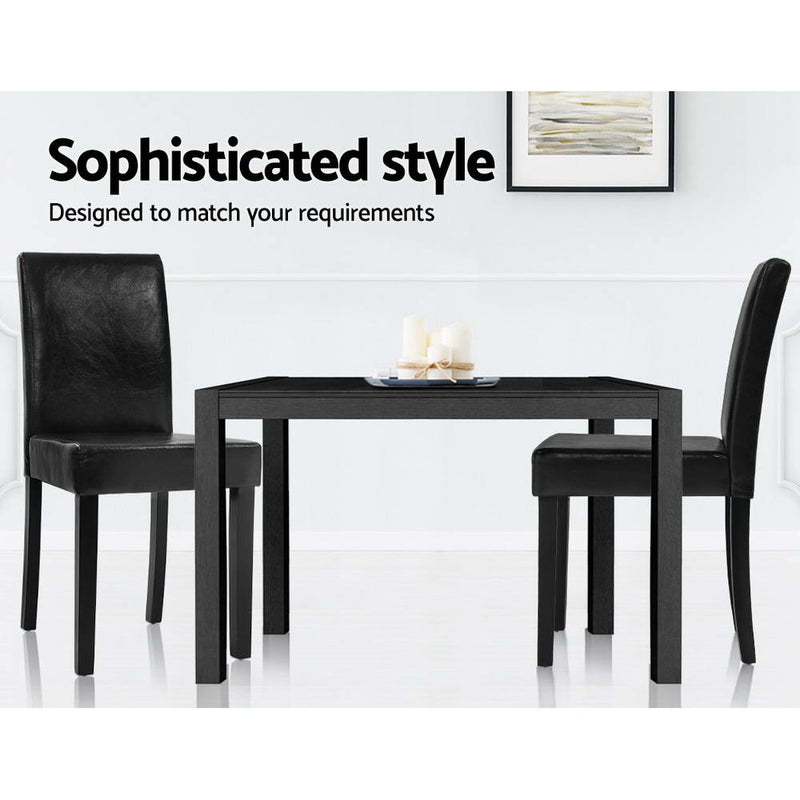 Artiss Set of 2 Dining Chairs PU Leather Padded High Back Wood Cafe Kitchen Black - Sale Now