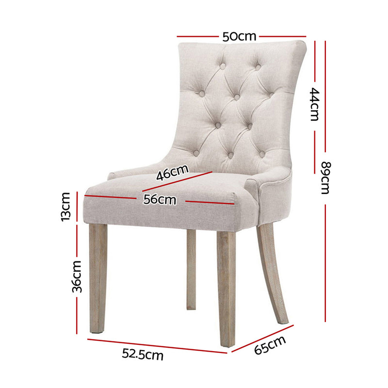 Artiss Set of 2 Dining Chair Beige CAYES French Provincial Chairs Wooden Fabric Retro Cafe - Sale Now