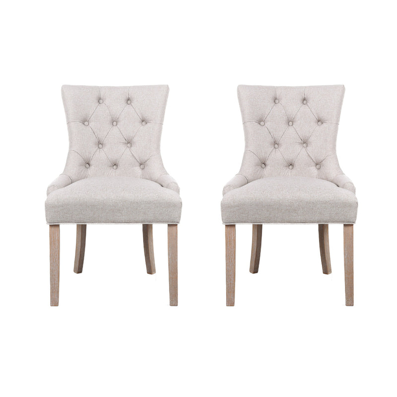Artiss Set of 2 Dining Chair Beige CAYES French Provincial Chairs Wooden Fabric Retro Cafe - Sale Now