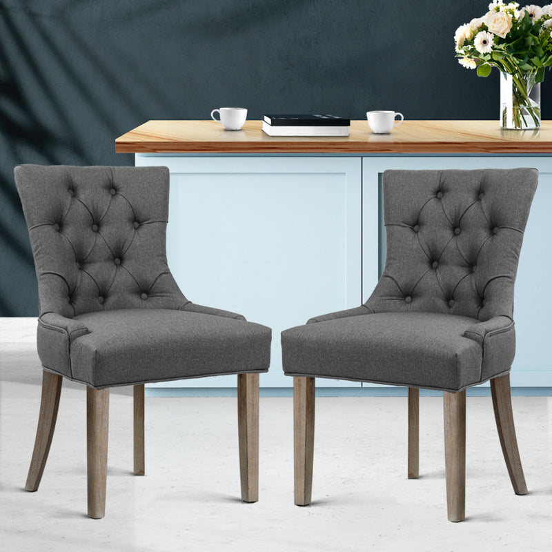 Artiss Set of 2 Dining Chair CAYES French Provincial Chairs Wooden Fabric Retro Cafe - Sale Now