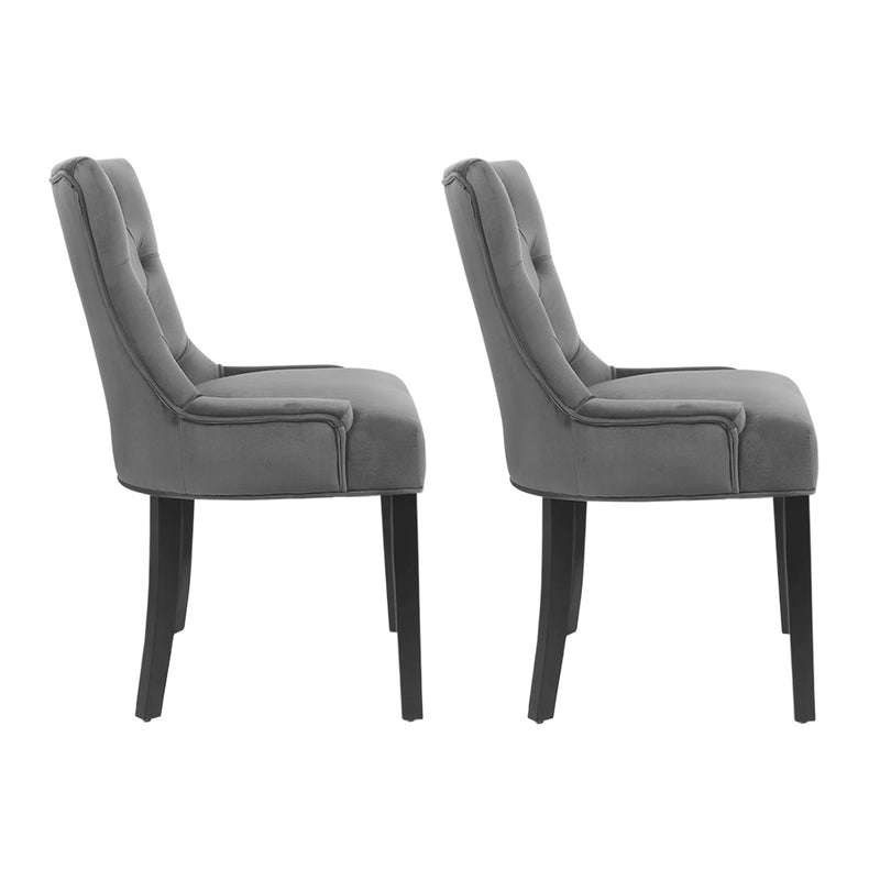 Artiss Set of 2 Dining Chairs French Provincial Retro Chair Wooden Velvet Fabric Grey - Sale Now