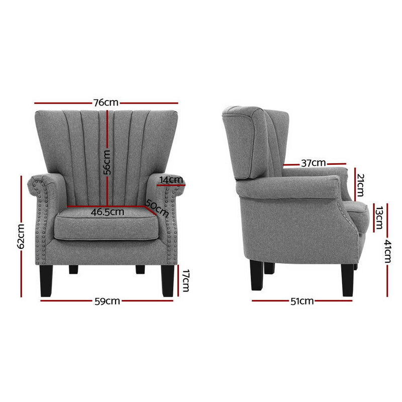 Artiss Upholstered Fabric Armchair Accent Tub Chairs Modern seat Sofa Lounge Grey - Sale Now