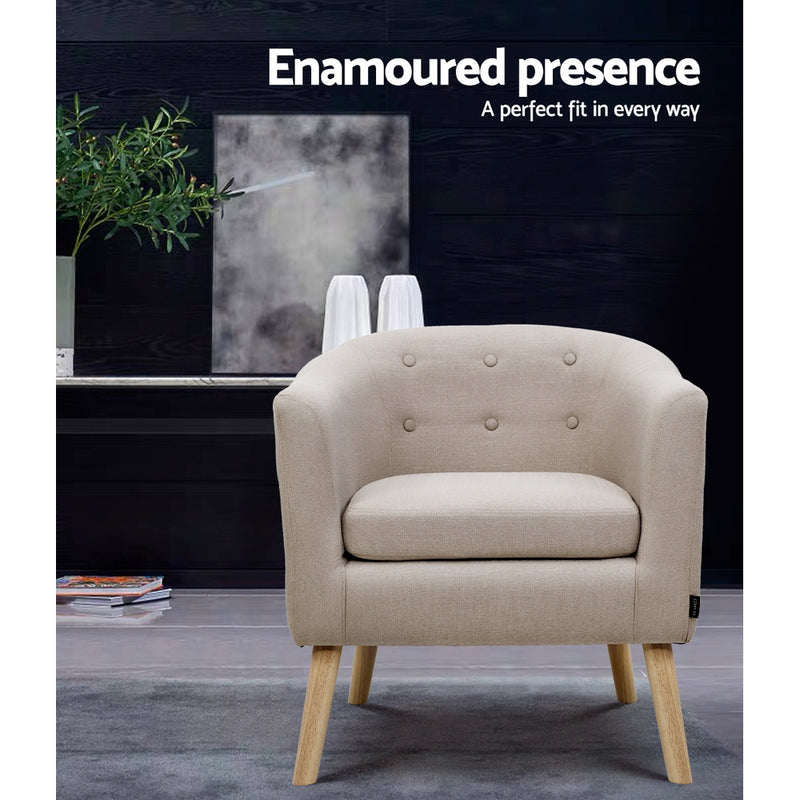 Artiss ADORA Armchair Tub Chair Single Accent Armchairs Sofa Lounge Fabric Beige - Sale Now