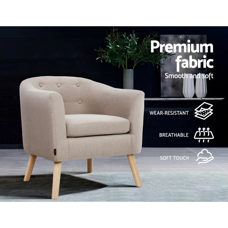 Artiss ADORA Armchair Tub Chair Single Accent Armchairs Sofa Lounge Fabric Beige - Sale Now