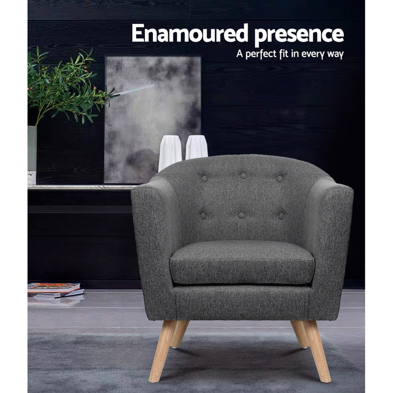 Artiss ADORA Armchair Tub Chair Single Accent Armchairs Sofa Lounge Fabric Grey - Sale Now