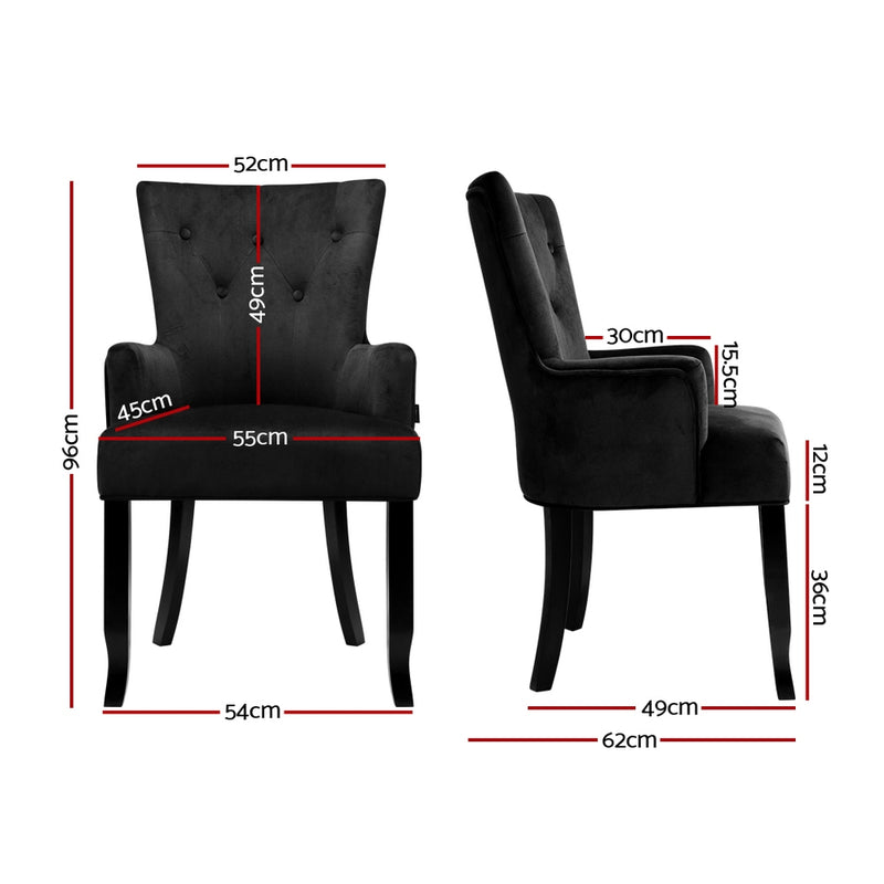 Artiss Dining Chairs French Provincial Chair Velvet Fabric Timber Retro Black - Sale Now