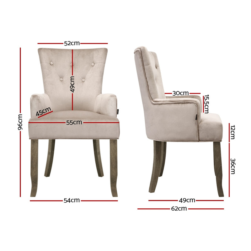 Artiss Dining Chairs French Provincial Chair Velvet Fabric Timber Retro Camel - Sale Now