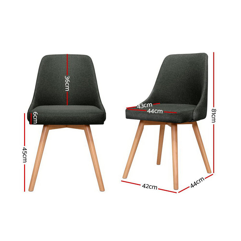 Artiss Set of 2 Replica Dining Chairs Beech Wooden Chair Cafe Kitchen Fabric Charcoal - Sale Now