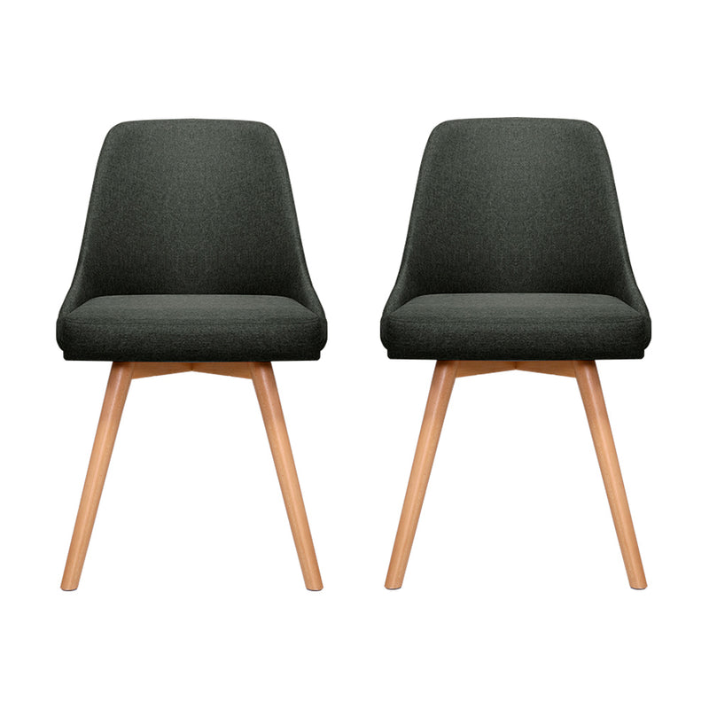 Artiss Set of 2 Replica Dining Chairs Beech Wooden Chair Cafe Kitchen Fabric Charcoal - Sale Now