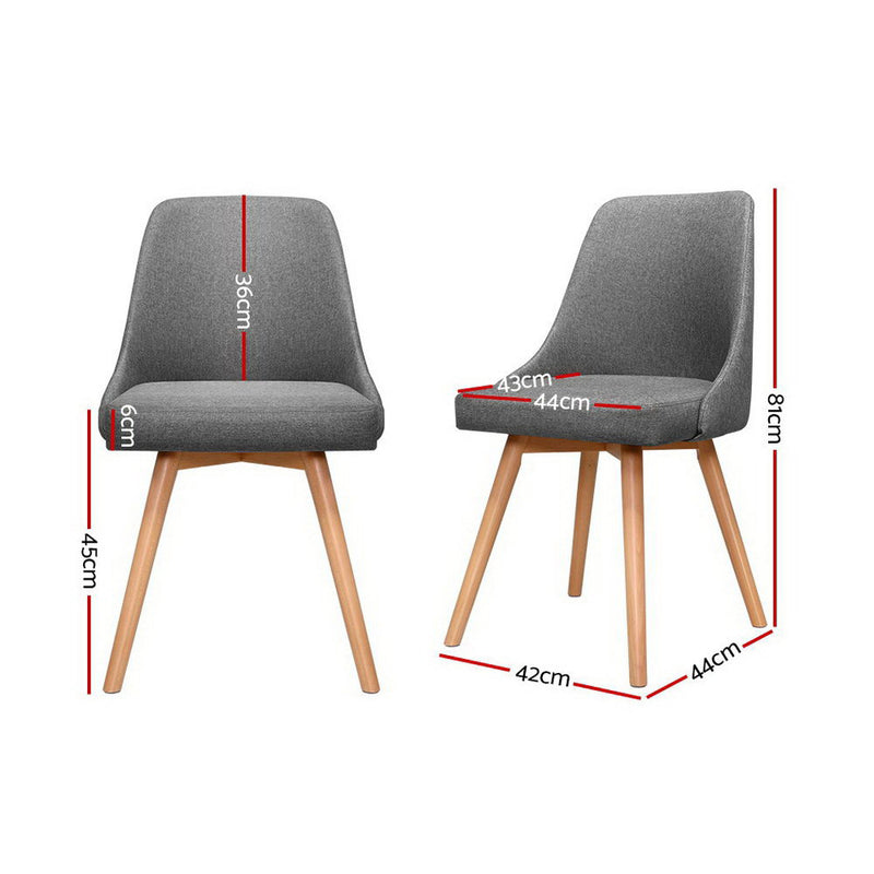 Artiss Set of 2 Replica Dining Chairs Beech Wooden Timber Chair Kitchen Fabric Grey - Sale Now