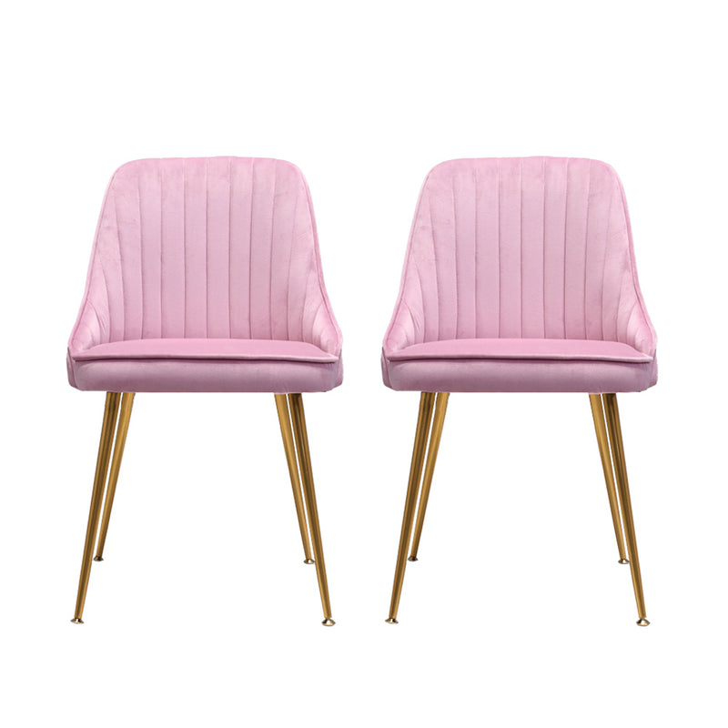 Artiss Set of 2 Dining Chairs Retro Chair Cafe Kitchen Modern Iron Legs Velvet Pink - Sale Now