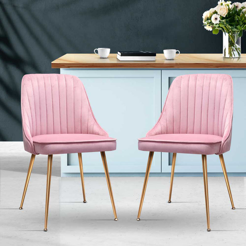 Artiss Set of 2 Dining Chairs Retro Chair Cafe Kitchen Modern Iron Legs Velvet Pink - Sale Now