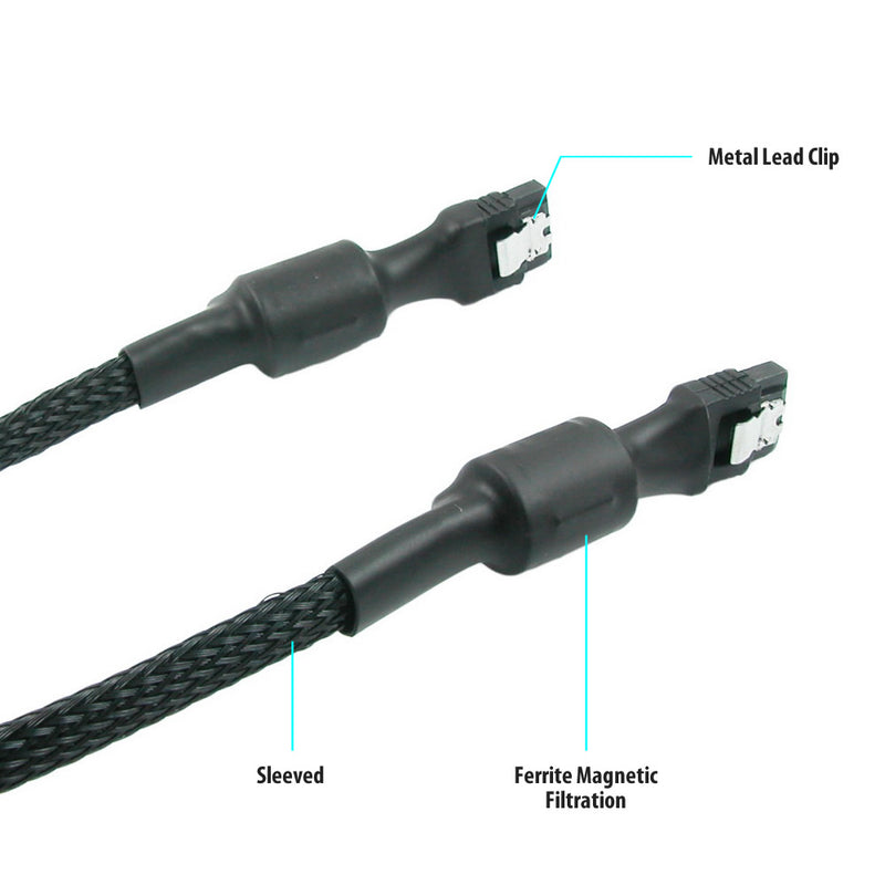 Simplecom CA110S Premium SATA 3 HDD SSD Data Cable Sleeved with Ferrite Bead Lead Clip Straight - Sale Now