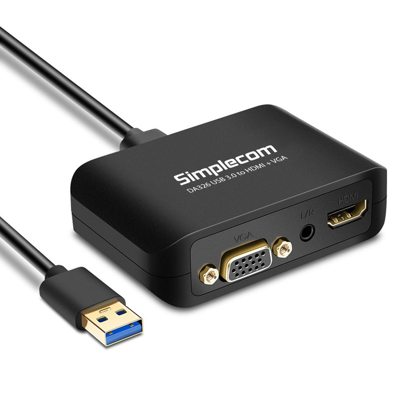 Simplecom DA326 USB 3.0 to HDMI and VGA Video Adapter with 3.5mm Audio Full HD 1080p