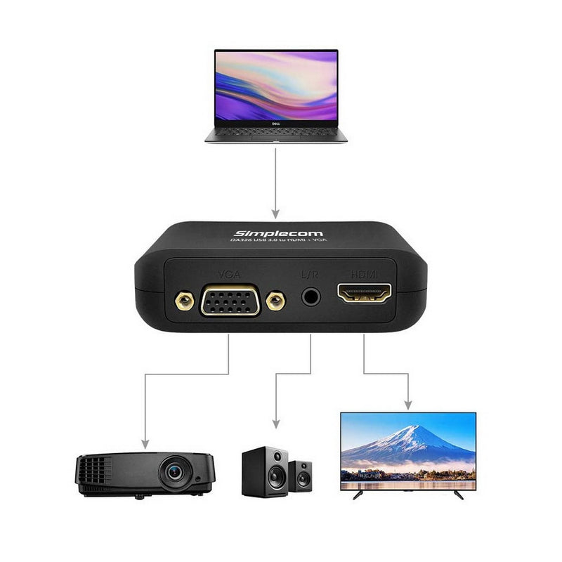 Simplecom DA326 USB 3.0 to HDMI and VGA Video Adapter with 3.5mm Audio Full HD 1080p - Sale Now