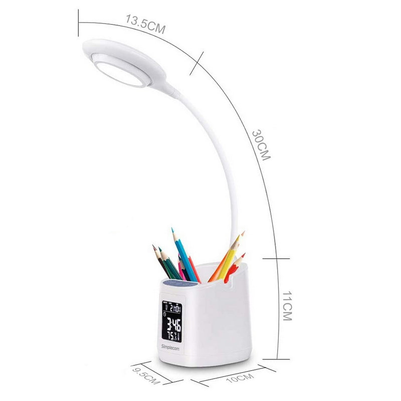 Simplecom EL621 LED Desk Lamp with Pen Holder and Digital Clock Rechargeable - Sale Now