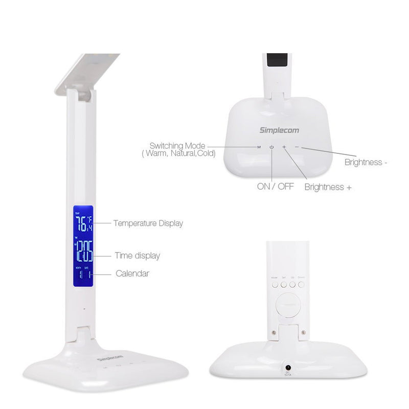 Simplecom EL808 Dimmable Touch Control Multifunction LED Desk Lamp 4W with Digital Clock - Sale Now