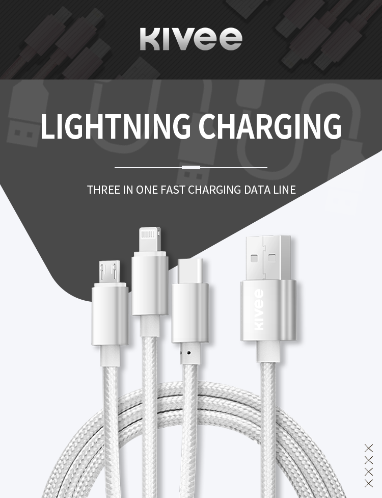 KIVEE CH061 USB to 3 IN 1 Charging Cable 1.2M Silver - Sale Now