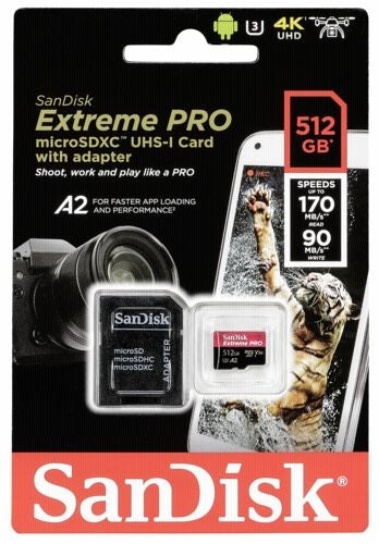 SANDISK SDSQXCZ-512G-GN6MA MICRO EXTREME PRO A2 V30 UHS-I/U3 170R/90W SDXC CARD WITH ADAPTER - Sale Now