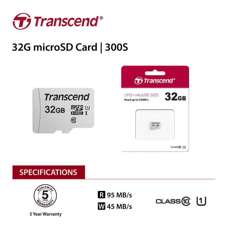 TRANSCEND TS32GUSD300S 32GB UHS-I U1 microSD w/o Adapter  (microSDHC I, C10, U1) - Sale Now