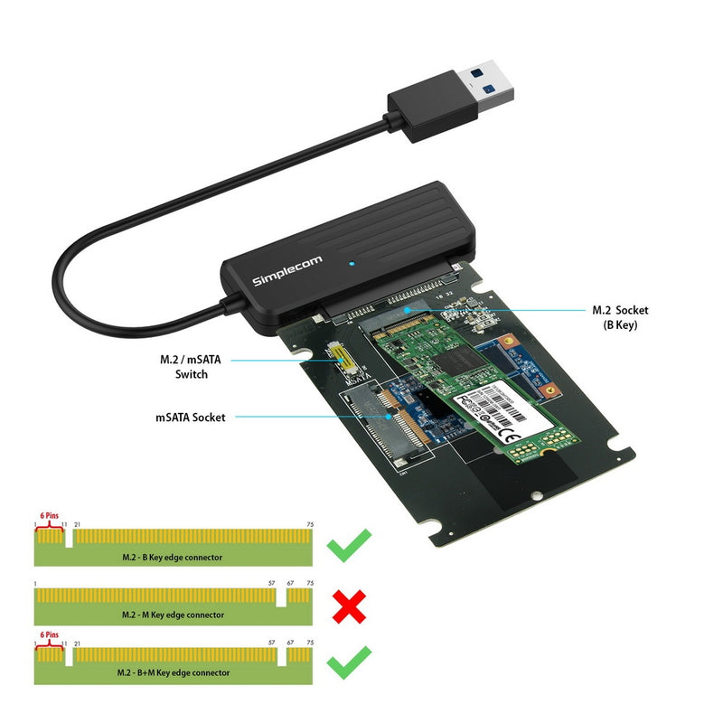 Simplecom SA225 USB3.0 to mSATA + M.2 (NGFF B Key) 2 In 1 Combo Adapter - Sale Now