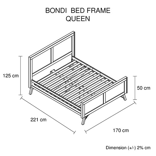 Bondi Queen Size Bed Frame Wooden Ozzy Colour - Sale Now
