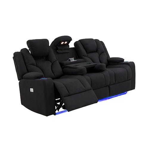 Arnold Rinho Fabric Black Headrest Padded Seat Recliner Sofa 3R - Sale Now